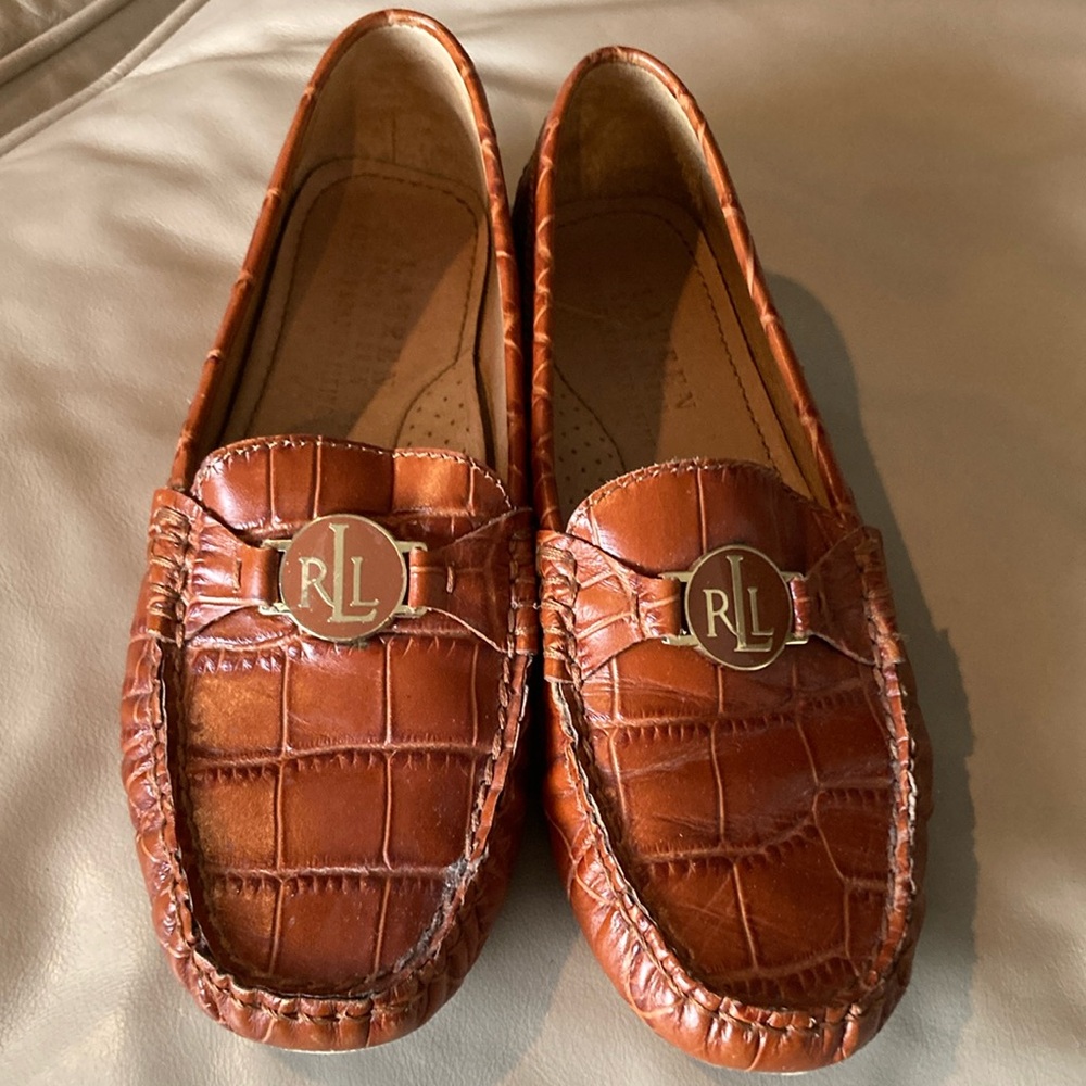Lauren Ralph Lauren Carley Brown Crocodile Driving Leather Loafer